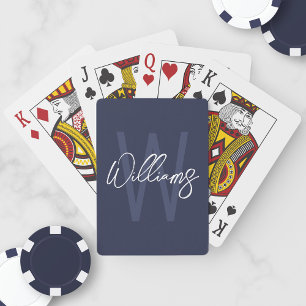 Baraja De Cartas Monograma y nombre personalizados del guión azul d