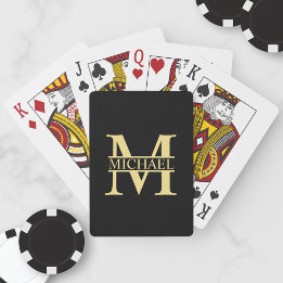 Baraja De Cartas Monograma y nombre personalizados en negro y dorad