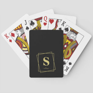 Baraja De Cartas Monograma y nombre personalizados en negro y oro