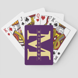 Baraja De Cartas Monograma y nombre personalizados púrpura y dorado