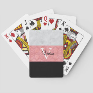 Baraja De Cartas Monogramación De Batik Rosa Ruddy Y Acuarela Gris
