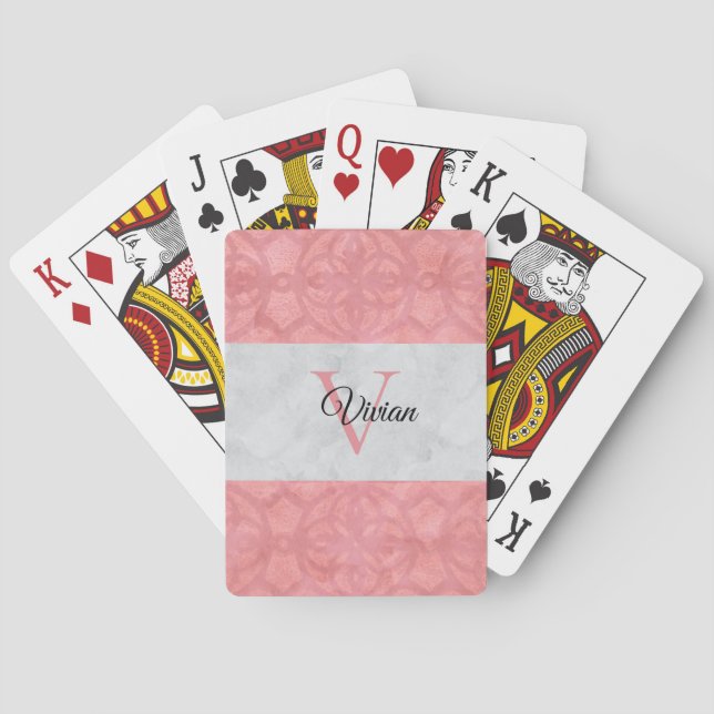 Baraja De Cartas Monogramación De Batik Rosa Ruddy Y Acuarela Gris (Reverso)