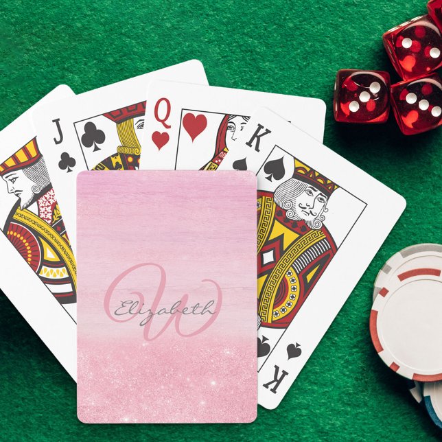 Baraja De Cartas Monogramada Girly Pink Ombre Shimmer (Subido por el creador)