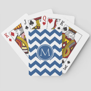 Baraja De Cartas Monogramado de Chevron azul clásico