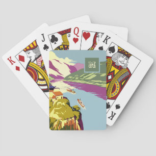 Baraja De Cartas Monogramado Hermoso Ilustracion de barcos Blue Lak