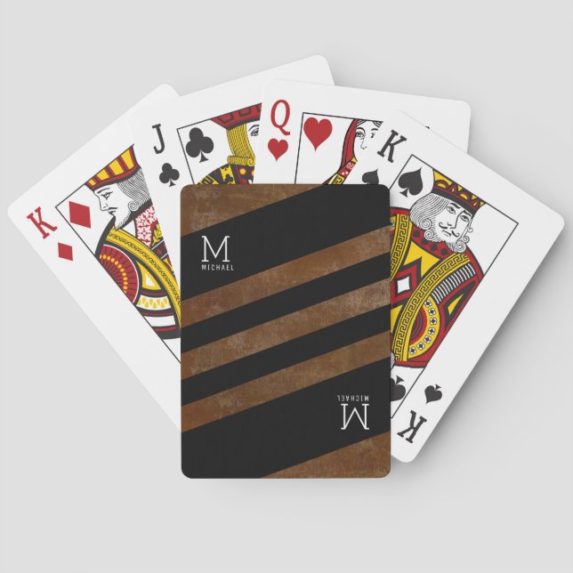 Baraja De Cartas monogramado marrón rayado (Reverso)
