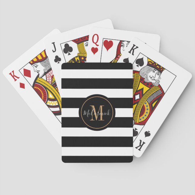Baraja De Cartas Monogramado negro y blanco clásico personalizado (Reverso)
