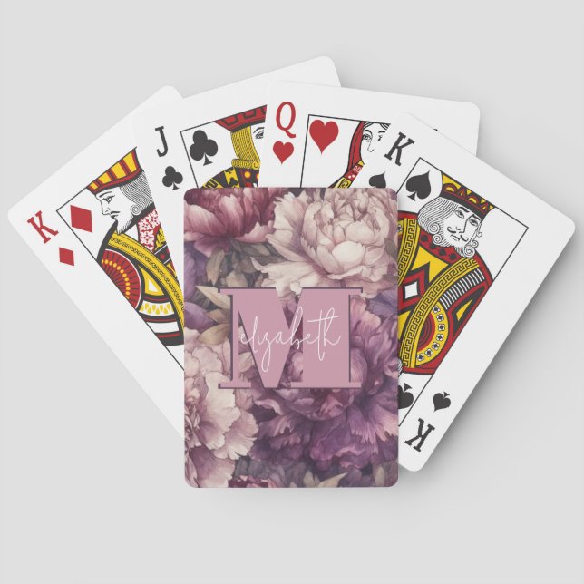Baraja De Cartas Monogramado Purple Peonies (Reverso)