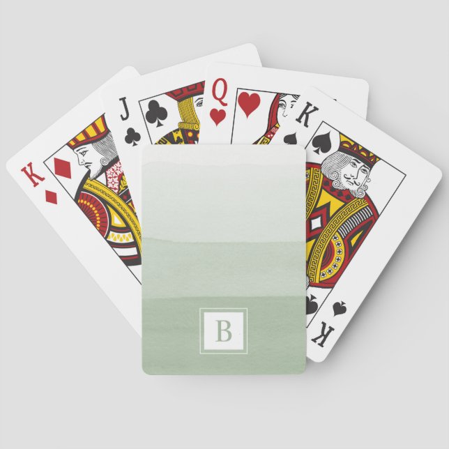 Baraja De Cartas Monogramado verde moderno (Reverso)