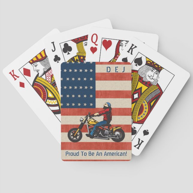 Baraja De Cartas Monogramo Biker Orgulloso De Ser Estadounidense (Reverso)