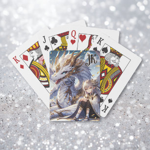 Baraja De Cartas Monogramo de Anime Chica y Dragon Blanco y Oro