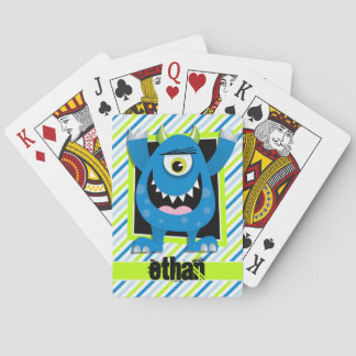 Baraja De Cartas Monstruo azul; verde neón, franjas blancas