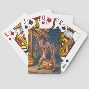 Baraja De Cartas Monstruo de Halloween Jack-o-Lantern y Chica de Ba