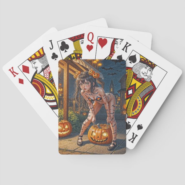 Baraja De Cartas Monstruo de Halloween Jack-o-Lantern y Chica de Ba (Reverso)