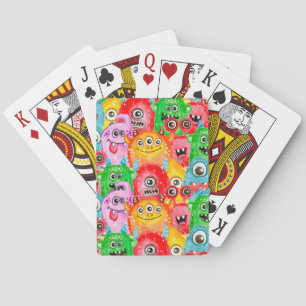 Baraja De Cartas Monstruos divertidos, Patrón de color de agua sin