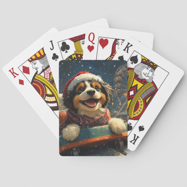 Baraja De Cartas Montaña Rusa De Perro Bernedoodle Navidad  (Reverso)