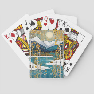 Baraja De Cartas Montañas Azul de Oro Art Nouveau