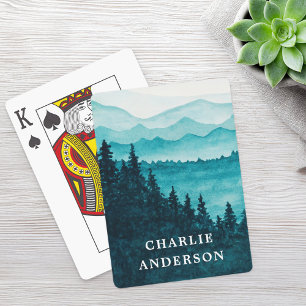 Baraja De Cartas Montañas de color azul y paisaje forestal
