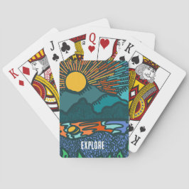 Baraja De Cartas Montañas del Atardecer Retro