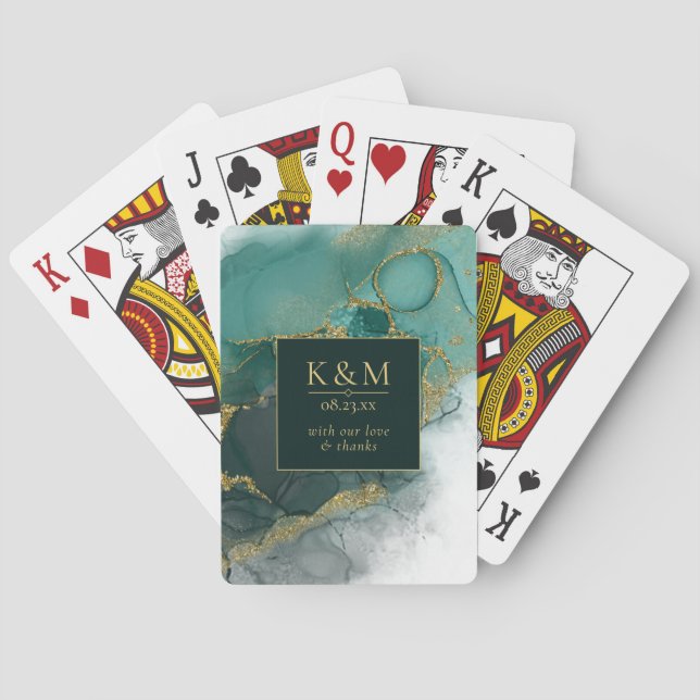 Baraja De Cartas Moody Ink Emerald Gold Abstract ID988 (Reverso)