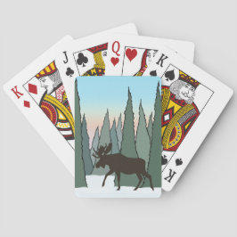 Baraja De Cartas Moose caminando por el bosque invernal
