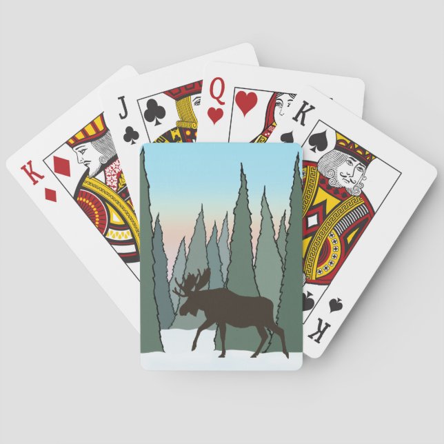 Baraja De Cartas Moose caminando por el bosque invernal (Reverso)