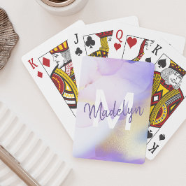 Baraja De Cartas Morado acuarela Abstract Girly Luxury Monograma