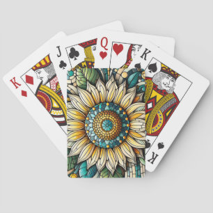 Baraja De Cartas Mosaico de vidrio emplomado de girasol