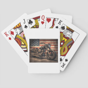 Baraja De Cartas Motocicleta Biker Retro Bandera Estados Unidos