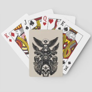 Baraja De Cartas Motocicleta con Alas y Tema de Calavera