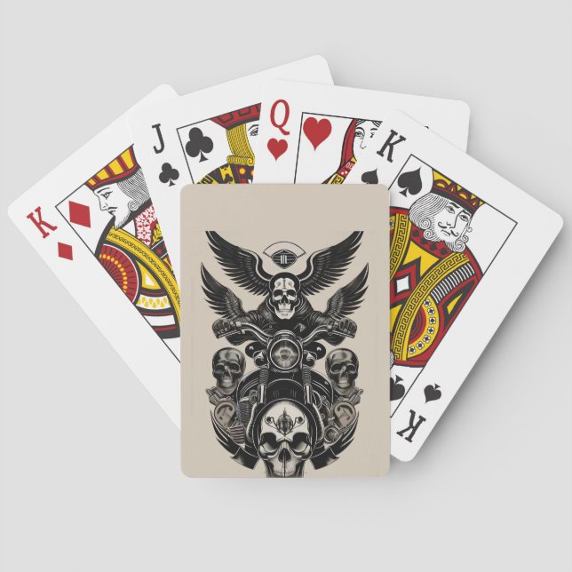 Baraja De Cartas Motocicleta con Alas y Tema de Calavera (Reverso)