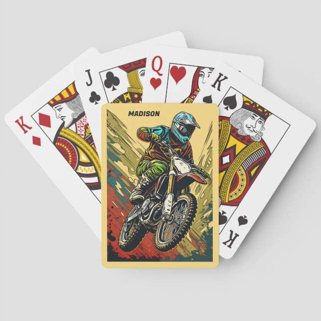 Baraja De Cartas Motocross de nombre personalizado (Reverso)