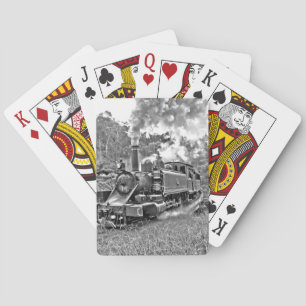 Baraja De Cartas Motor de tren de vapor blanco y negro