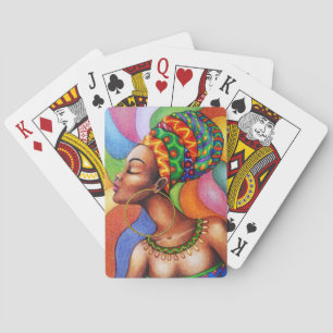 Baraja De Cartas Mujer africana con tejidos tradicionales de cera
