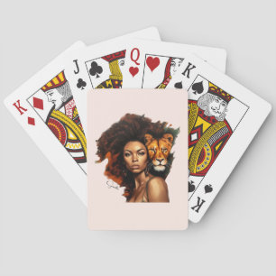 Baraja De Cartas Mujer afroamericana con león majestuoso