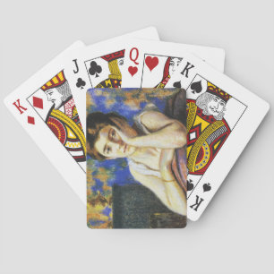 Baraja De Cartas Mujer apoyada en una silla