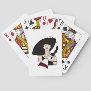 Baraja De Cartas Mujer Art Deco Vintage que Lleva Sombrero Guantes 