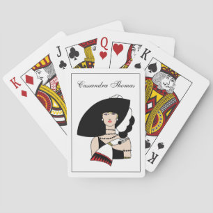 Baraja De Cartas Mujer Art Deco Vintage que Lleva Sombrero Guantes 
