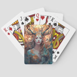 Baraja De Cartas Mujer Con Antlers Fantasía Arte