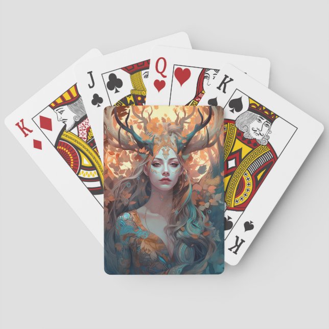 Baraja De Cartas Mujer Con Antlers Fantasía Arte (Reverso)