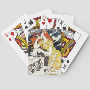 Baraja De Cartas Mujer de Cabello Rojo Vestido Amarillo Arte Clásic