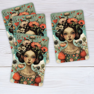 Baraja De Cartas Mujer de Ilustracion caprichosa con flores