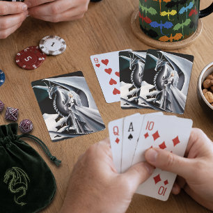 Baraja De Cartas Mujer Dragón Blanco Fantasía Auroras Boreales