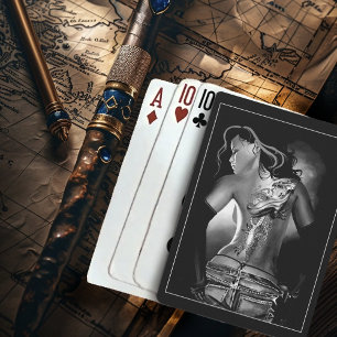 Baraja De Cartas Mujer Dragón Tatuada en Blanco y Negro Edgy