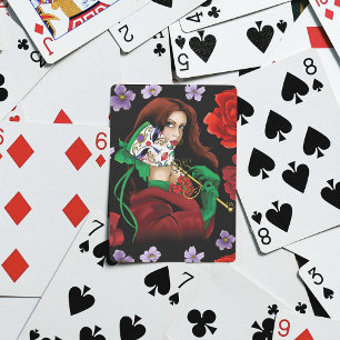 Baraja De Cartas Mujer Elegante Máscara Veneciana Rojo Verde