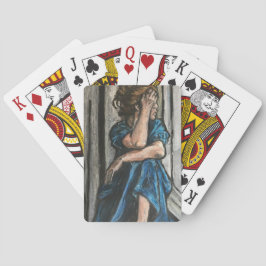 Baraja De Cartas Mujer en azul, pastel al óleo