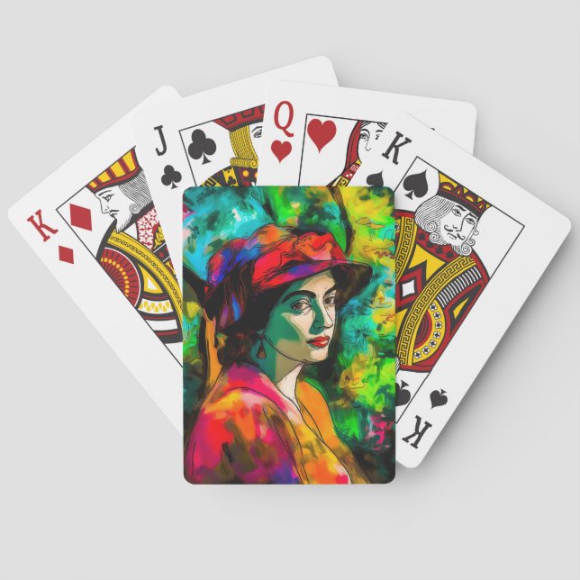 Baraja De Cartas Mujer en Gorra rojo (Reverso)