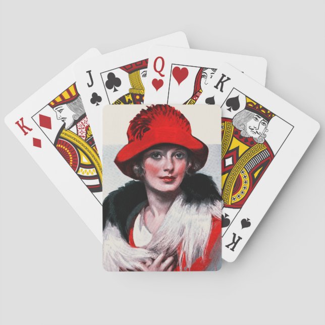 Baraja De Cartas Mujer en Red Hat (Reverso)