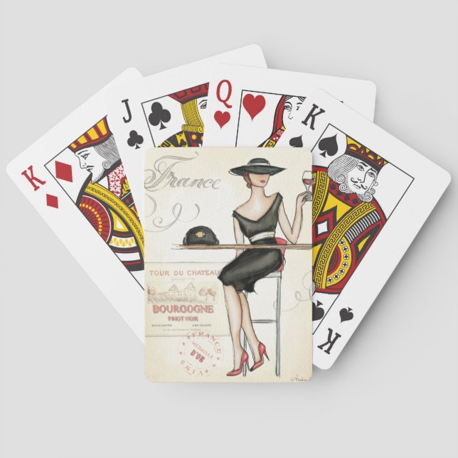 Baraja De Cartas Mujer francesa bebiendo vino rojo (Reverso)