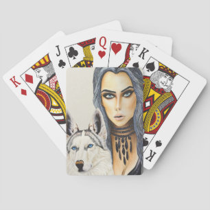 Baraja De Cartas Mujer Glam Moderna y Perro Lobo Husky